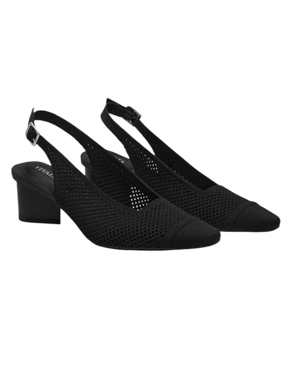 VIVAIA Leah Pro Black Pointed Toe Slingback Knit Block Heels EU 40 Shoes Comfort